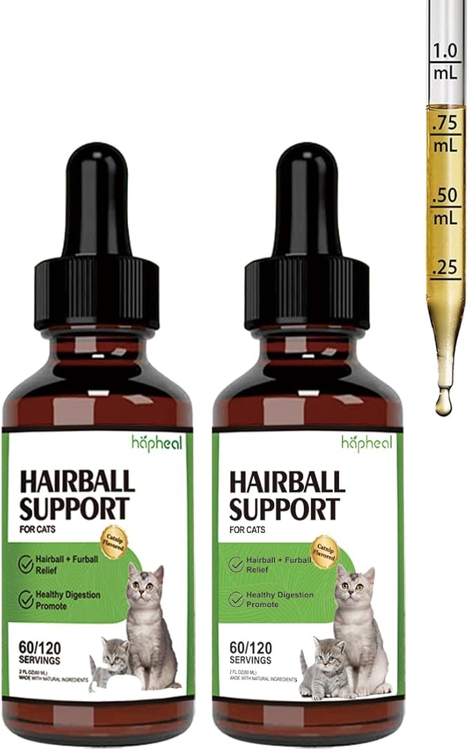Cat Hairball Support Drops, Digestive Aid, Furball Treatment, Hairball Cat Treats for Skin & Coat, Digestion, Nutrient Absorption(2PACK)