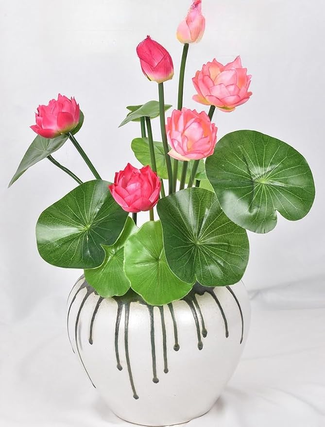 17" Artificial Flower Water Lily,Water Lily Plants for Ponds Small,Silk Flowers Plastic Flowers Lotus for Fish Tank Decoration Home Garden Wedding Arrangement Decor (3, Pink)