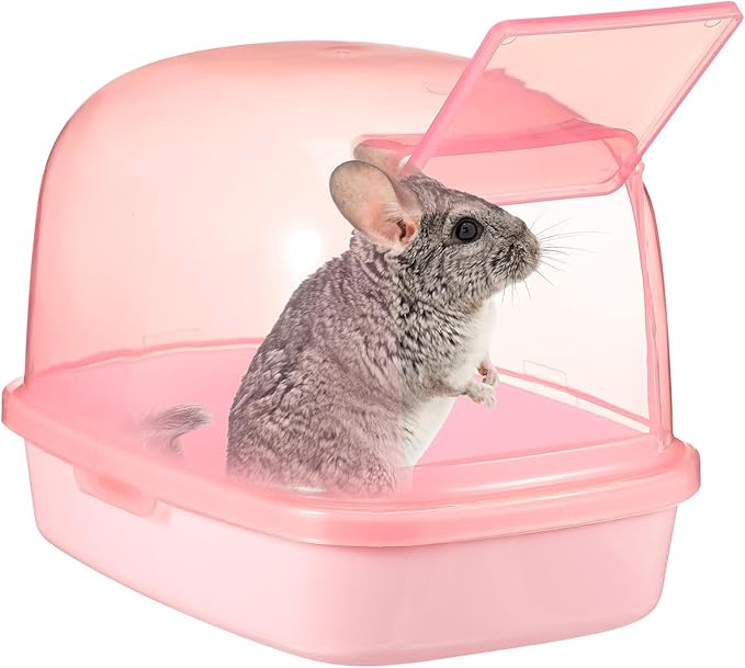 Kisangel Chinchilla Dust Bath House Pink Plastic Sand Bath Container for Small Animals Indoor Habitat Decor 9X6X6 Inches