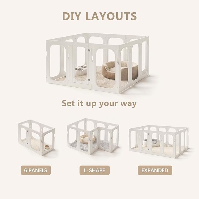 Acrylic Clear Dog Playpen Indoor with Door, 26'' H Transparent Dog Play Pen for Small Dogs, No-Connector Modular Puppy Playpen with Integrated Suction Cups Base, 12 Panels, White