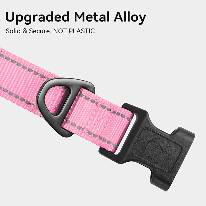Joytale Reflective Dog Collar, Soft Neoprene Padded, Metal D-Ring, Nylon Pet Collar Adjustable for Small Dogs, Pink, S