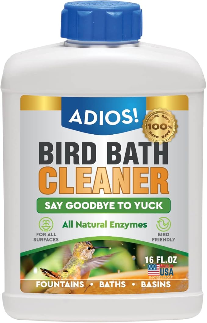 ADIOS! Bird Bath Cleaner for Outdoor Fountains and Bowls, Safely Cleans Metal, Glass and Stone (16oz)