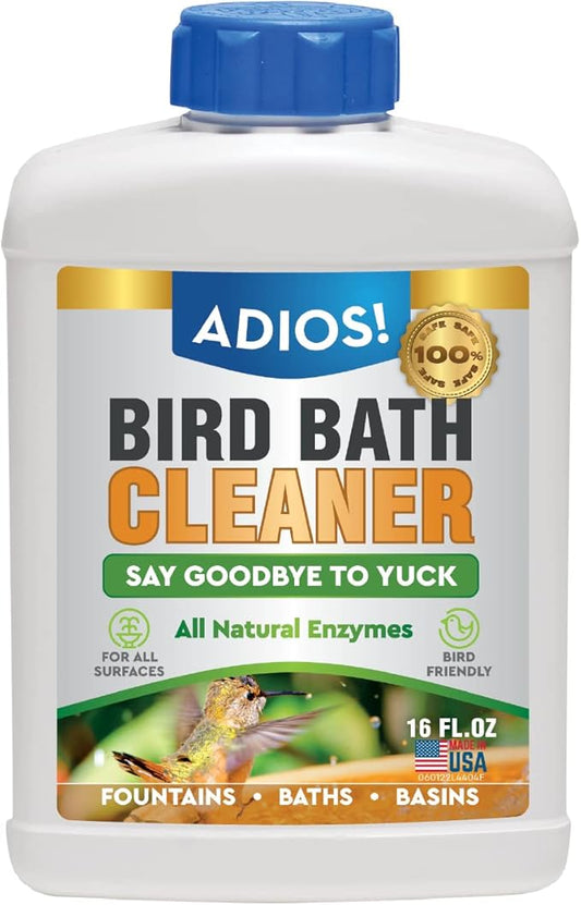 ADIOS! Bird Bath Cleaner for Outdoor Fountains and Bowls, Safely Cleans Metal, Glass and Stone (16oz)