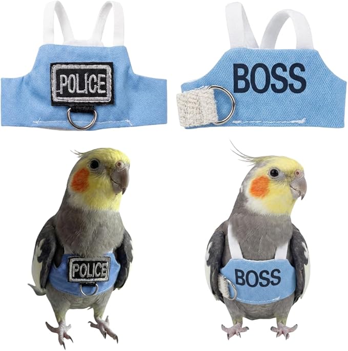 2 Pack Bird Flight Suit Vest, Adjustable Parrot Harness Clothes with Cute Design, Anti-Bite Outdoor Training Outfit for Parakeet, Cockatiel, Conure, Quaker, Budgie (2M,Without Leash)