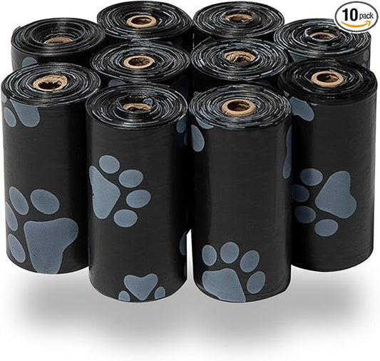 Best Pet Supplies Dog Poop Bags for Waste Refuse Cleanup, Doggy Roll Replacements for Outdoor Puppy Walking and Travel, Leak Proof and Tear Resistant, Thick Plastic - Black, 150 Bags