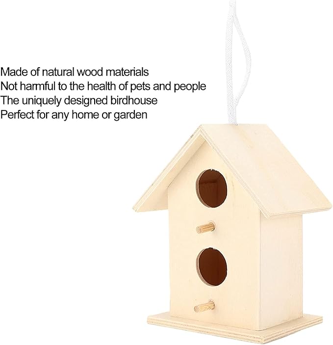 2PCS Bird Houses for Outside, Wooden Birdhouse Hanging Birdhouse Bird Nest Box Unfinished Bird Houses Hanging Wooden Birdhouse Wooden Bird Houses to Paint with Two Holes for Small Bird (#a)