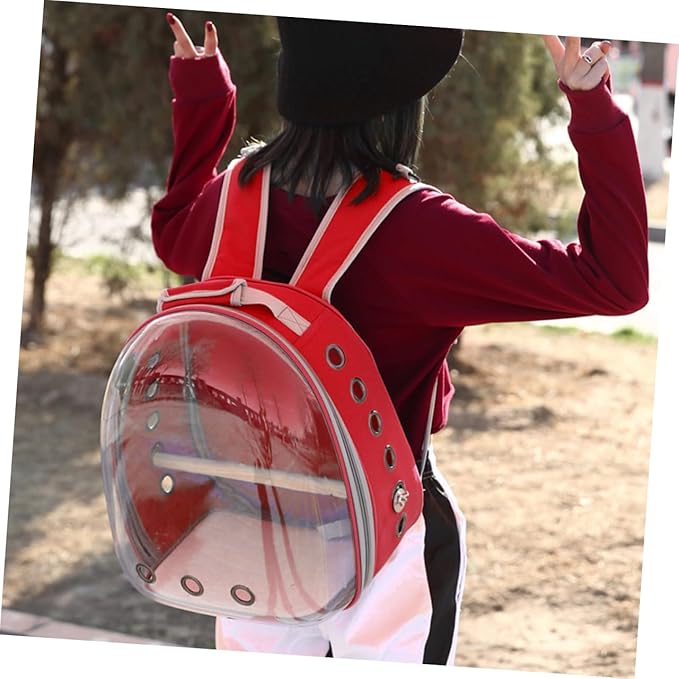 Portable Parrot Backpack Breathable Design and Wooden Bar for Outdoor Travel Pc Bird Carrier Red