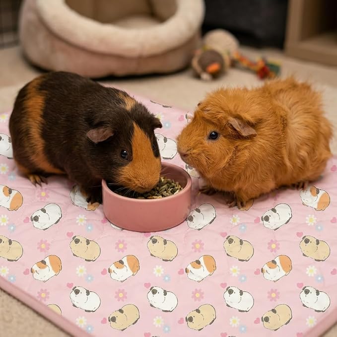 Guinea Pig Bedding, 49x24 2Pack Guinea Pig Fleece Cage Liner, Washable Waterproof Reusable & Anti Slip, Absorbent Guinea Pig Pee Pad for Small Animal, Rabbit, Bunny, Chinchilla, Pink