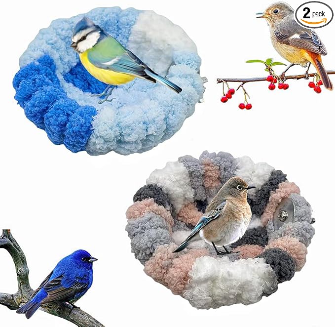 2 Pack Warm Bird Nest Bed for Cage Plush Hanging Parrot Bed Bird Snuggle Hut Hanging Sleeping Bird House for Parakeet, Conure, Budgie, Cockatiel, Lovebird, Finch, Hamster-Grey&Blue