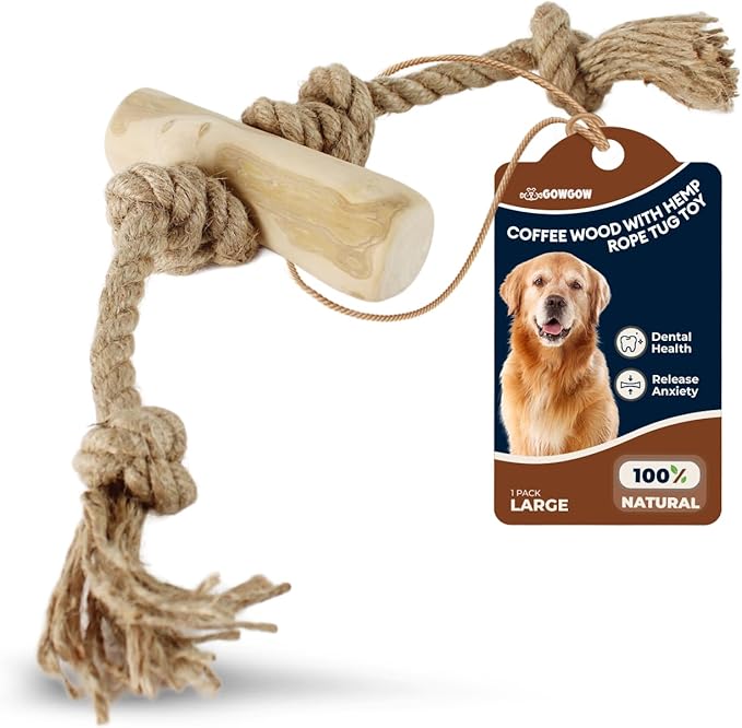 Coffee Wood Dog Chew Large Made of Real Coffee Woods and Hemp Rope - 100% Natural - Natural Dog Chew Toys