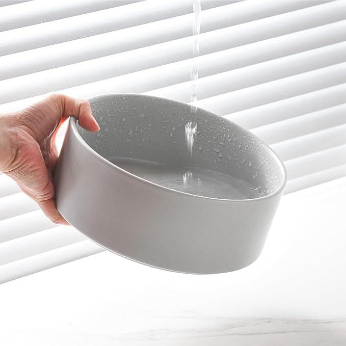 Ceramic Set of 2 Dog Bowls - Classic Dogs Food & Water Bowl for Small and Medium Breed, Heavy-Duty Non-Slip Dog Dishes, Food Grade Pet Bowl, Dishwasher & Microwave Safe (6'', 2 * 30OZ, Grey)