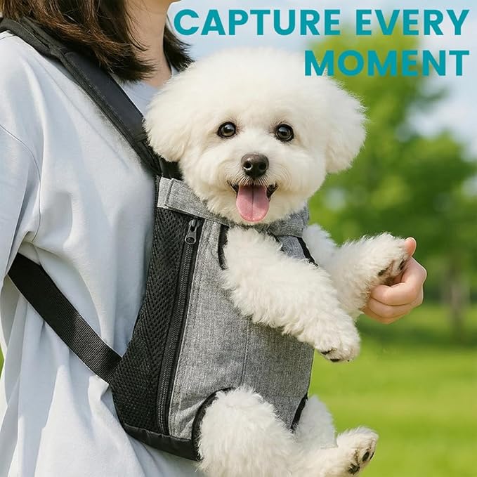 Dog Backpack Carrier, Front Pocket for Essentials, Pet Sling Front Backpack for Small Medium Dogs 10-16 Lbs, Legs Out, Adjustable Wearable Puppy Chest Travel Bag, Easy-Fit for Hiking/Walking/Camping