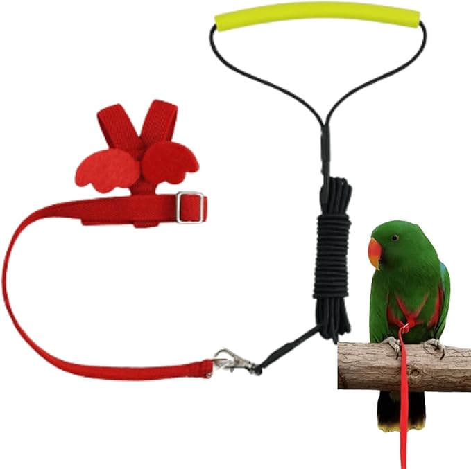 Pet Parrot Bird Harness and Leash, Adjustable Training Design Anti-Bite, Bird Nylon Rope with Cute Wing for Lovebird Budgie African Grey Macaw Conure (Red,Macaw)