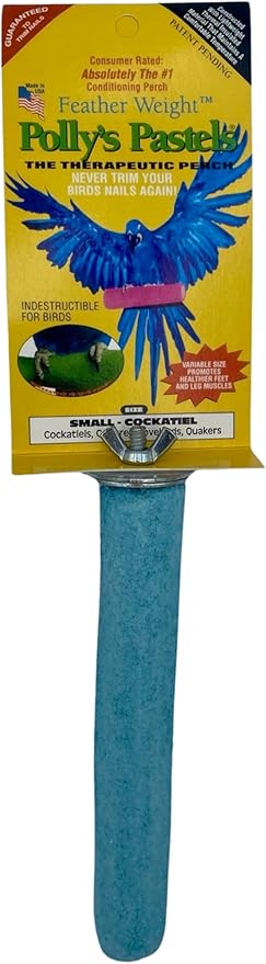 Polly's Pastels Nail Trimming & Beak Conditioning Safety Perch for Cockatiels, Cockatoos, Macaws, Parakeets, Budgies, Parrots and All Other Birds (Blue, Small-1" Dia. x 6" Long)