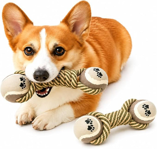 Interactive Rope Dog Chew Toy with Tennis Balls – Durable Cotton Tug & Fetch Toy for Puppies and Small to Large Dogs