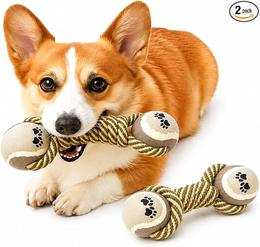 Dog Rope Toy (Pack of 2) with Tennis Balls – Durable Cotton Tug of War Dog Toy for Small, Medium & Large Dogs – Interactive Chew Rope Toy for Aggressive Chewers