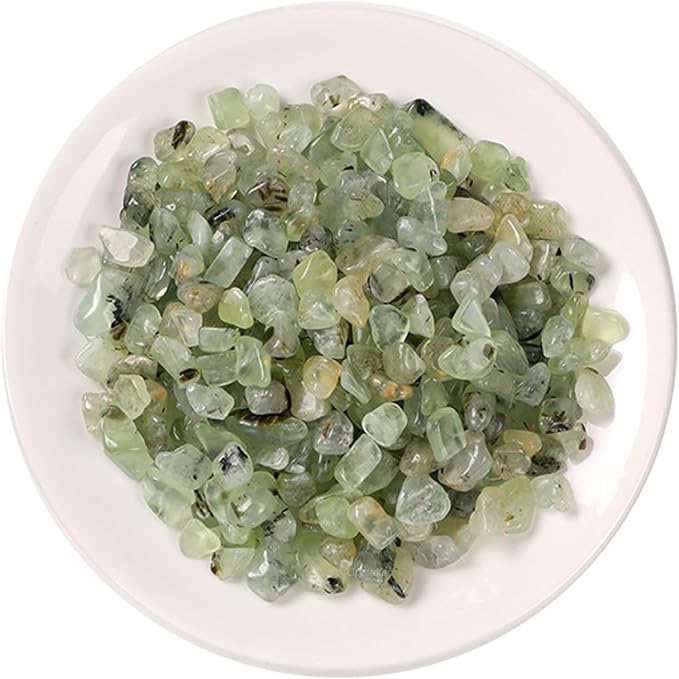 Erliway 100g Natural Prehnite Crystal Chips 7-9mm Tumbled Stones | Small Crushed Crystal Stone, Polished Crystals Chips for Fish Tank, Healing Tumbled Rocks for Reiki Jewelry Making Home Décor