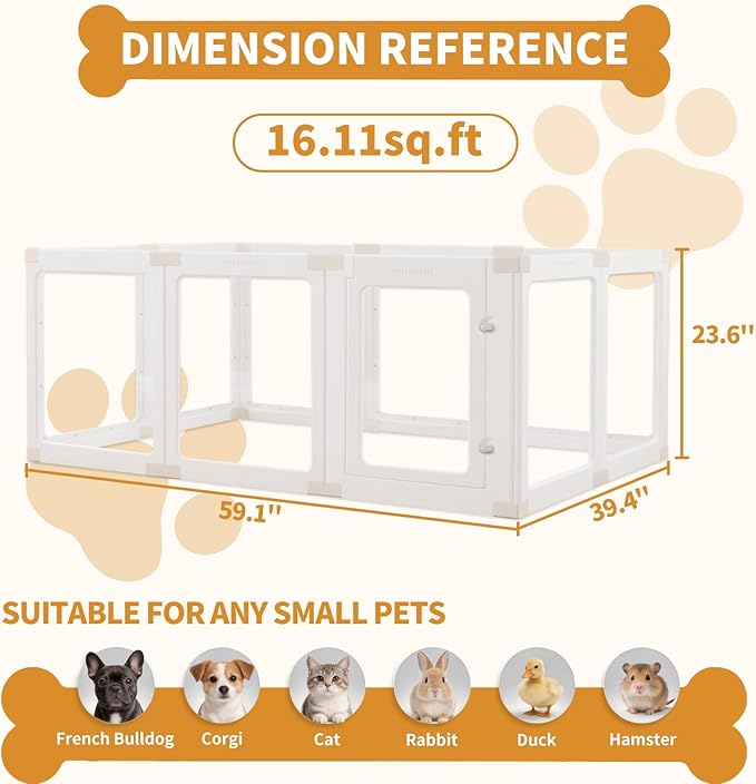 Acrylic Dog Playpen Indoor for Small Dogs & Puppies, Clear Transparent Pet Playpen with Modern No-Bar Design, 23.6" Easy Assemble Puppy Play Pen, Escape-Proof & Sturdy (10 Panels, White)