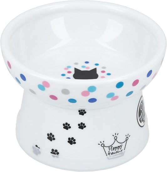 Necoichi Raised Cat Food Bowl – Ceramic Elevated Cat Bowl for Whisker & Neck Fatigue, Dishwasher Microwave Safe – Non-Slip & Anti Vomiting Ergonomic Design (Colorful Dots, Regular, 1 Cup Capacity)