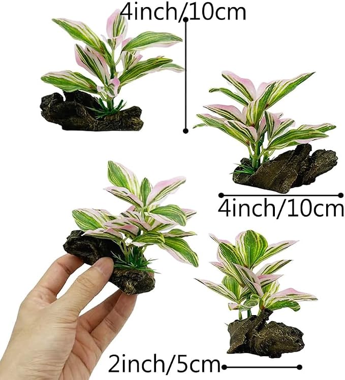 Fish Tank Decorations Aquarium Decor Ornaments Betta Pink Leaf pad Hammock Artificial Driftwood Goldfish Bowl Accessories (Light Pink 3pcs/Buddha-Set)