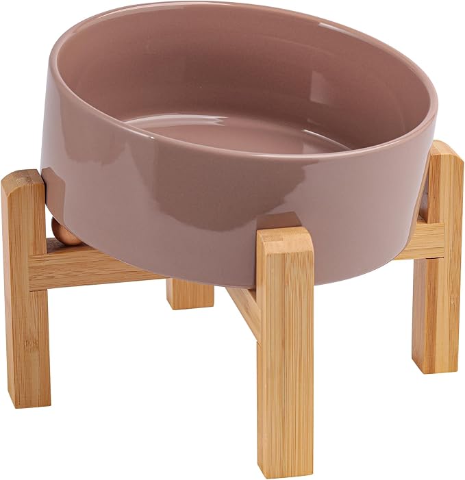 Khaki Elevated/Raised 15°Tilted Anti Slip Ceramic Dog Bowl for Small/Medium Breeds,Slanted Bulldog Big Face Pet Food Water Feeding Dish with Stand for Cats and Dogs (3.6 Cups/28 OZ)