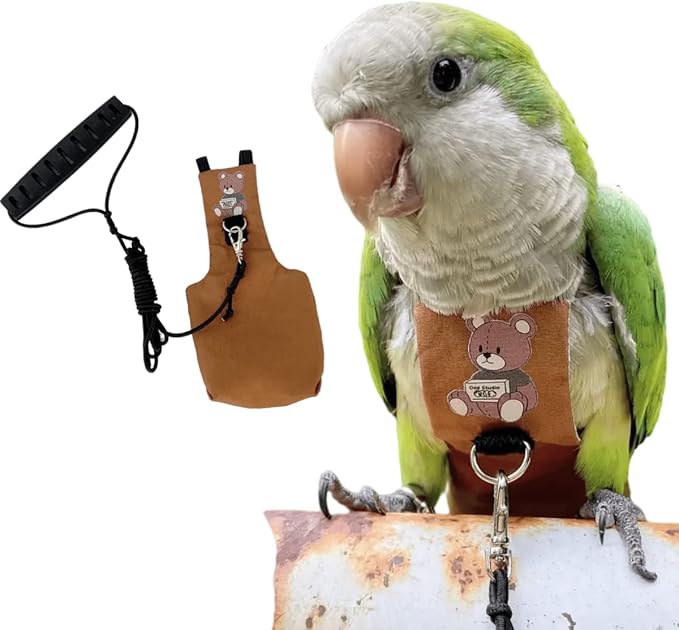 Bird Diaper Harness Flight Suit Clothes, Parrot Flight Suit with Leash for Parrot, Bird Flying Clothes with Rope and Handle for Outdoor Activities Training (Quaker,with Leash)