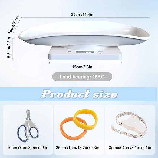 Digital Pet Scale for Small Animal, LED Display Puppy Whelping Scale with Tape Measure, Collar, Scissors for Newborn Pets, Cats, Dogs, Animals, Measures Up to 15kg, 11.4 * 7.1" (White)