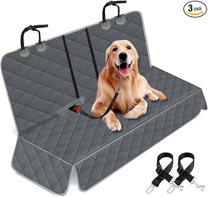 Yuntec Dog Car Cover for Back Seat Pet Protector Waterproof Bench Car Seat Cover, Nonslip Rear Seat Cover fits Middle Armrest for Most Cars Trucks SUVs - Grey
