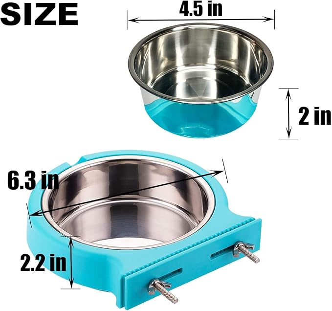 kathson 2 Pack Crate Dog Bowl Removable Stainless Steel Water Food Bowl Hanging Pet Cage Coop Cup for Rabbit Cat Puppy Bird Bunny Small Animals