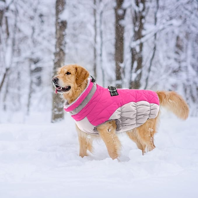 Lelepet Dog Coat Warm Dog Winter Coat Waterproof Dogs Jacket with Harness Built in Reflective Pet Fleece Vest Zip-Up Cold Weather Coats for Large Dogs Turtleneck & Windproof Coats Boston Terrier L