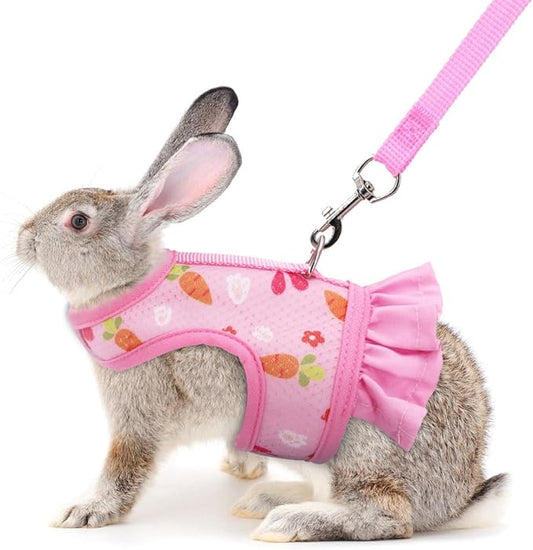 Ferret Harness and Leash Set, Guinea Pig Hamster Leash Cute Floral Young Rabbit Bunny Vest Mesh Eescape Proof Walking Training for Rat Hamster Squirrel Small Animal Pets Harness,Pink M