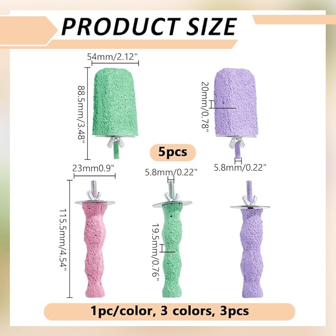5PCS Bird Beak Stone Cage Accessories for Parakeets Bird Parrot Cage Perch, Stand Platform Foot Claws Trimmer Chewing Toys for Budgies Parakeets Cockatiels Conures