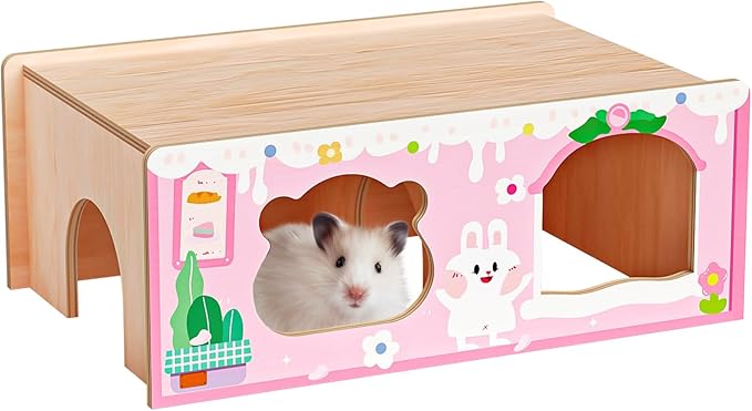 mini&moe Hamster Houses and Hideouts – Wooden Multi-Room Hamster Hideout Small Animal Habitat Decor Shelter with Platform for Dwarf Gerbils Chinchilla Rat Mouse