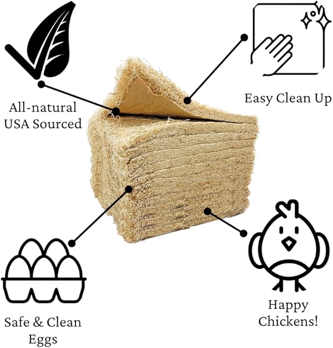 Chicken Nesting Pads for Chicken Coop Accessories - 12 Pack - USA Aspen - Professional Grade Excelsior Bedding – Easy Clean Up - Absorbs Moisture - 100% Natural, Dust-Free Liners for Laying Hens 13x13