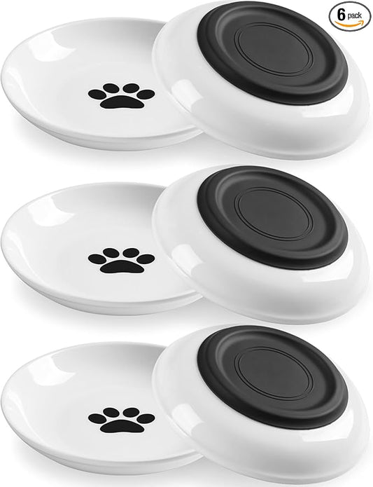 WROSWT Cat Food Bowl,Healthy Ceramic Cat Bowls for Indoor Cats,Anti Whisker Fatigue Cats Dishes Set,Shallow Wide Kitten Plates for Food and Water,Non-Slip Silicone Bottom,6 Pack