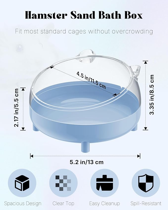 Pawfly Hamster Sand Bath Container, Hamster Sand Bath Box, Hamster Bathtub, Hamster Bathroom, Hamster Toilet, Plastic Dust Bath for Dwarf Hamsters, Syrian Hamsters, Mice, Gerbils & Small Animal, Blue