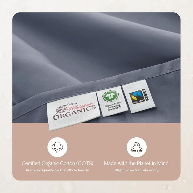 100% Organic Cotton Duvet Cover Queen Size - Naturally Soft Lightweight & Cooling Duvet Cover Set with Decorative Shams - Premium GOTS Certified 300 Thread Count Sateen Weave (Mineral, Queen)