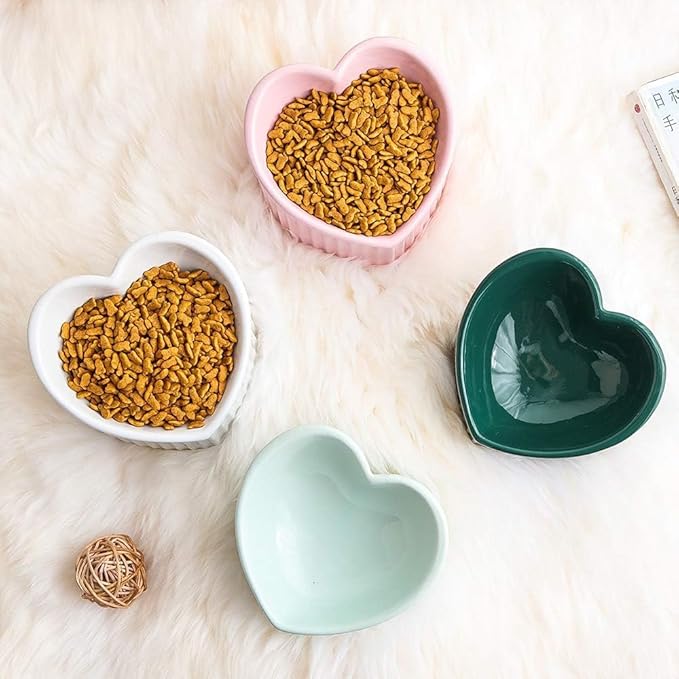Green Ceramic Raised Cat Bowls, Tilted Elevated Food or Water Bowls, Stress Free, Backflow Prevention, Dishwasher and Microwave Safe, Lead & Cadmium Free