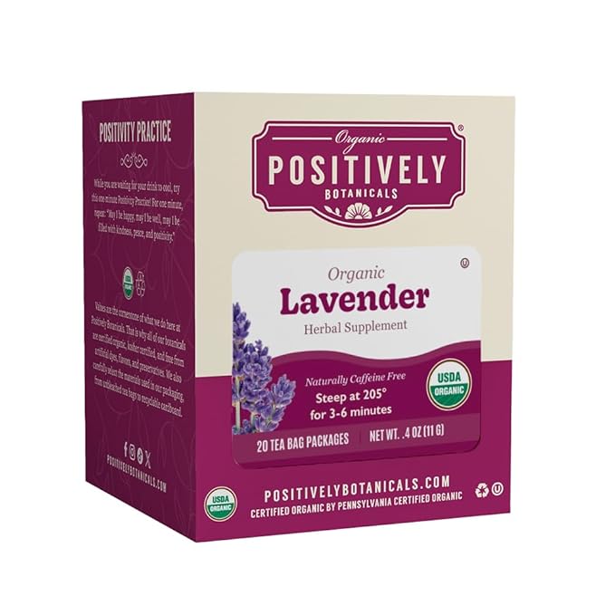 Organic Positively Botanicals Company, Lavender Herbal Tea Bags, 20 Count