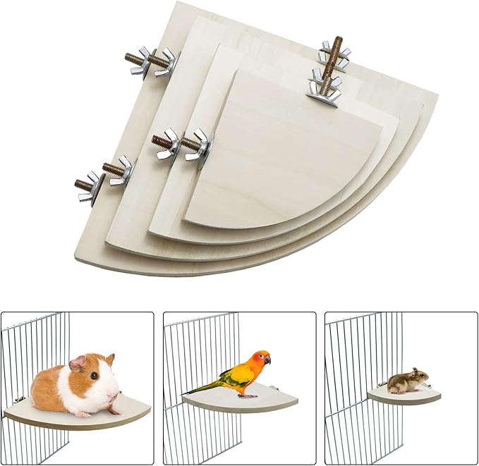 Litewoo Bird Parrot Corner Perch Flat Platform Stand, Easy to Install, Safe and Stable, Smooth Polishing Without Hurting Feet, Solid Hardwood Bird Cage Perches（S）