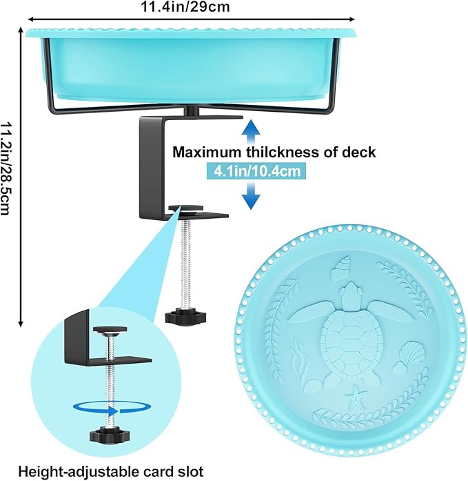 Bird Baths for Outdoors, Rustproof Metal Clamp Birdbaths & Birdfeeder with Detachable Plastic Basin, Outdoor Bird Feeding & Watering Station for Wild Birds Garden Patio Balcony (Blue)