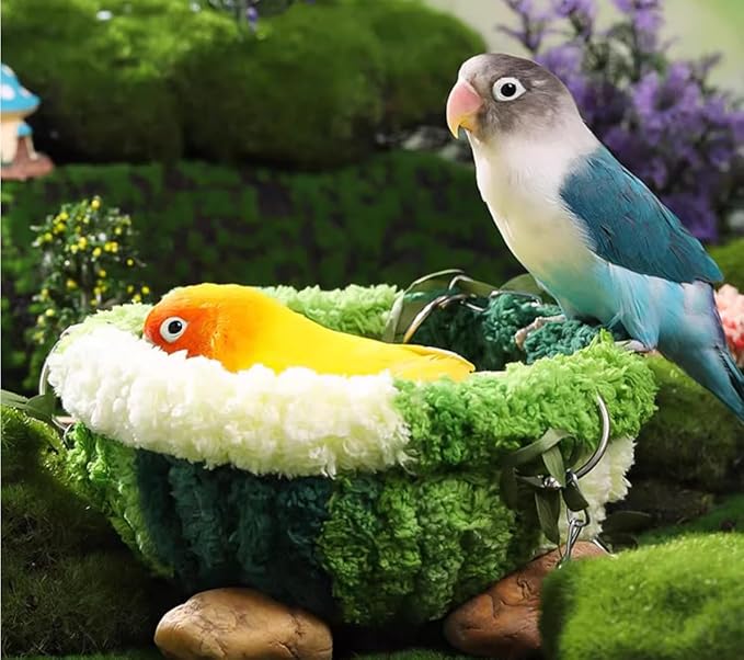 Hanging Bird Hammock for Cage Warm Plush Hanging Bird Bed Bird Snuggle Hut Parrot Hanging Sleeping Bird House for Parakeet, Conure, Budgie, Cockatiel, Lovebird, Finch, Hamster-Green