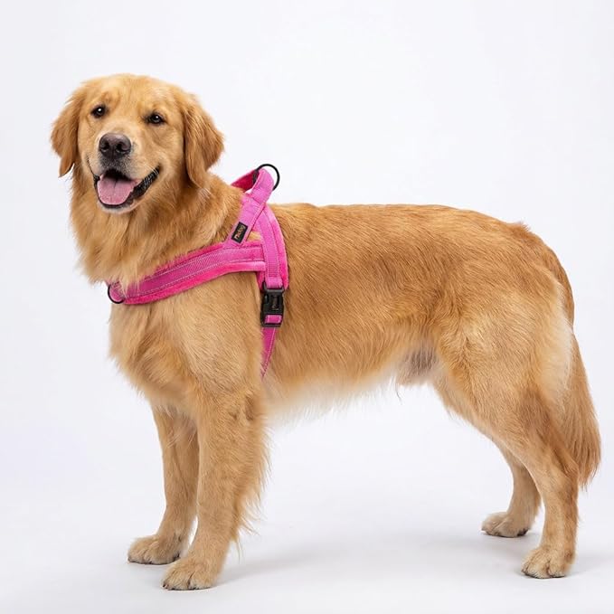 Didog Soft Flannel Padded Dog Vest Harness, No Pull/Quick Fit Reflective Dog Strap Harness, Easy for Training Walking (L:Chest 26-32", Hot Pink)
