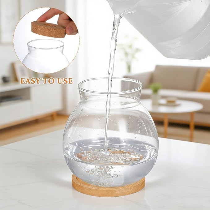 BESTOYARD Desktop Fish Bowl Hydroponic Terrarium Small Glass Fish Tank with Bamboo Cushion Betta Bowl for Desk Table Shelf Plant Display Home Office Party Decor