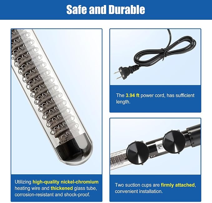 DaToo 300W Adjustable Knob Aquarium Heater Submersible Fish Tank Heater with Digital Thermometer for Saltwater and Freshwater Tanks