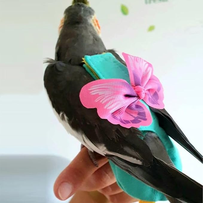 Bird Diaper Harness Flight Suit Clothes, Parrot Flight Suit with Leash for Parrot, Bird Flying Clothes for Outdoor Activities Training (with Leash,M)