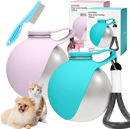 2 in 1 Portable Tumbler for Dogs, 2026 New Dog Water Bottle Portable with Foldable Bowl, 285ml Stainless Steel Pet Water Bottle, Ideal for Walking, Hiking & Travels (Blue+Pink)