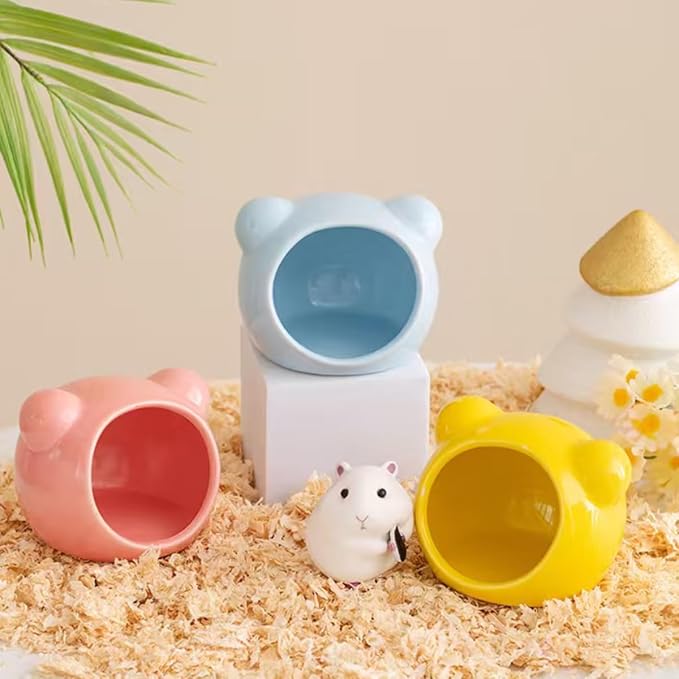 Hamster Hideout, Cute Ceramic Summer Cool Guinea Pig House, Sugar Glider Gerbil Cage Accessories for Hedgehog Mice (White)