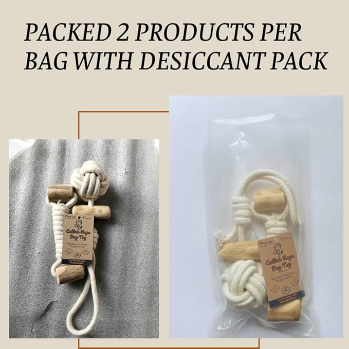 Cotton Rope Dog Toy with Coffee Wood Handles – Natural Chew & Tug Toy for Dogs – Durable, Eco-Friendly & Safe for All Breeds