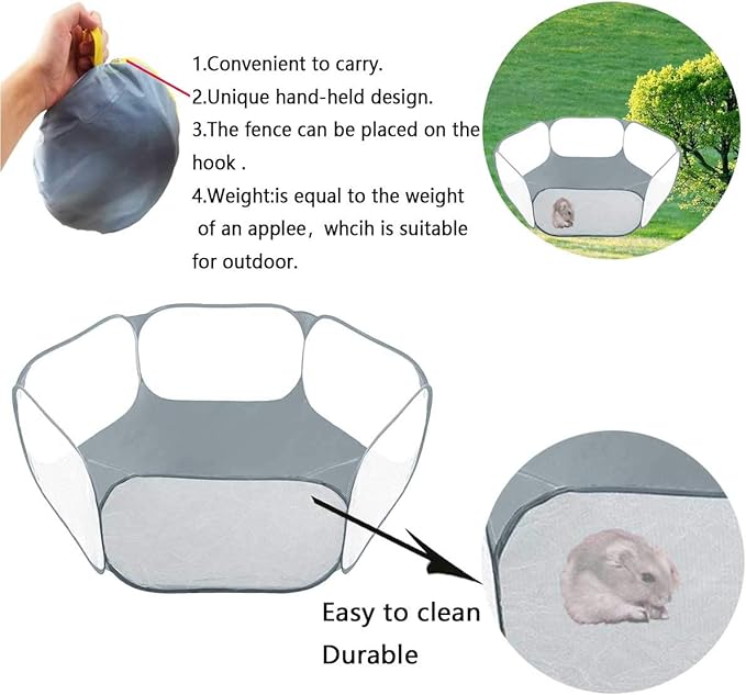 Small Animals Tent,Reptiles Cage,Breathable Transparent Pet Playpen Pop Open Outdoor/Indoor Exercise Fence,Portable Yard Fence (Grey)